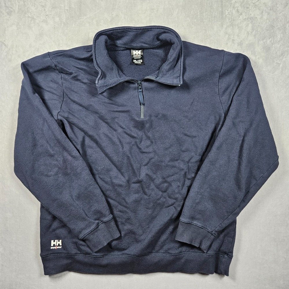 Helly Hansen Sweatshirt Mens 2XL Blue‎ Work Wear 1/4 Zip Fleece Lined Logo